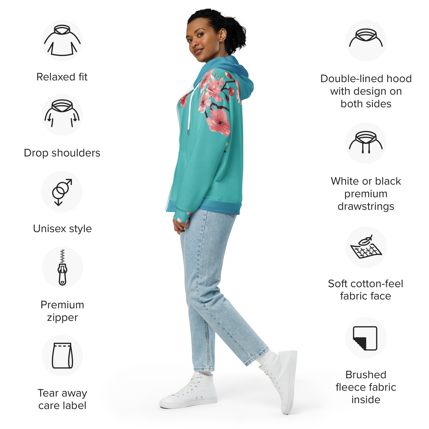 Pink Petals ZipUp Eco-Hoodie